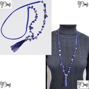 Blue Sodalite Stone & Crystal Suede Necklace